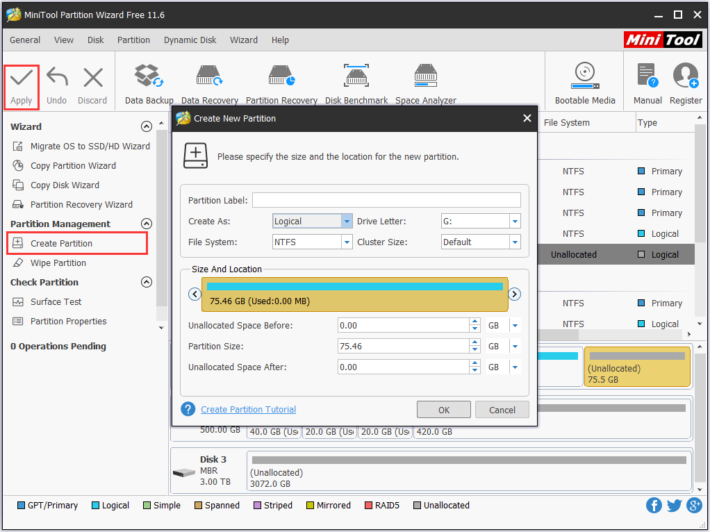 create a new partition now