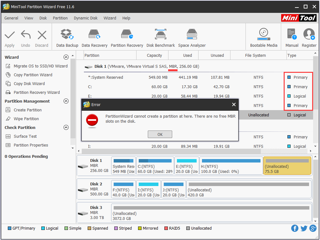 cant create partition already four primary partitions and a logical partition