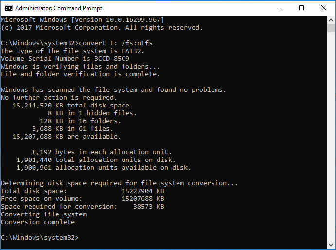 convert FAT32 to NTFS cmd