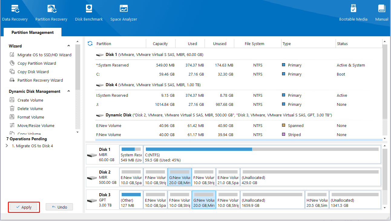 click Apply on the main interface of MiniTool Partition Wizard