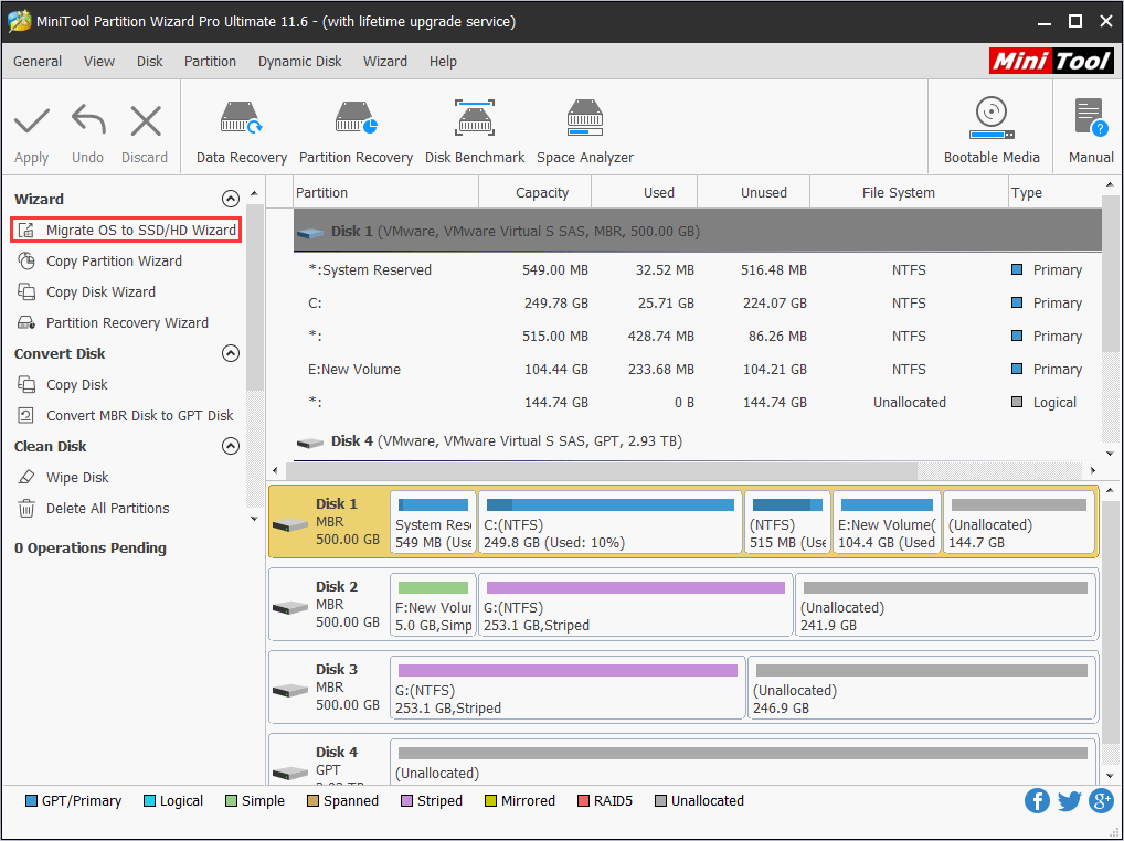 click on Migrate OS to SSD/HDD in the toolbar