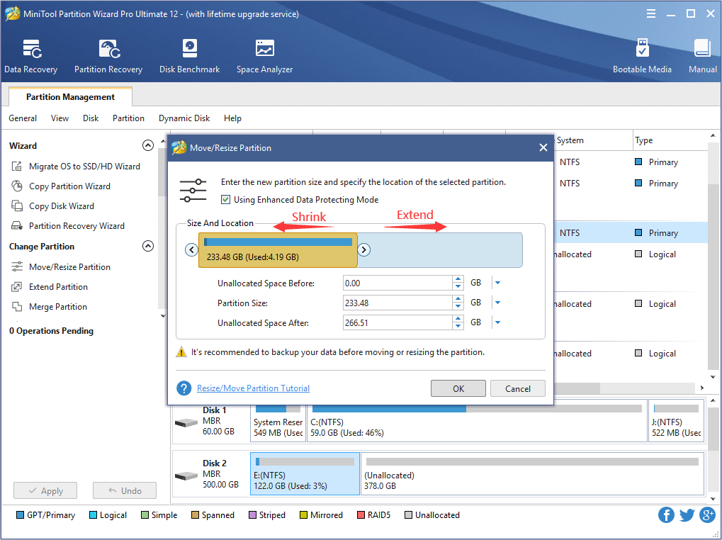 extend or shrink partition