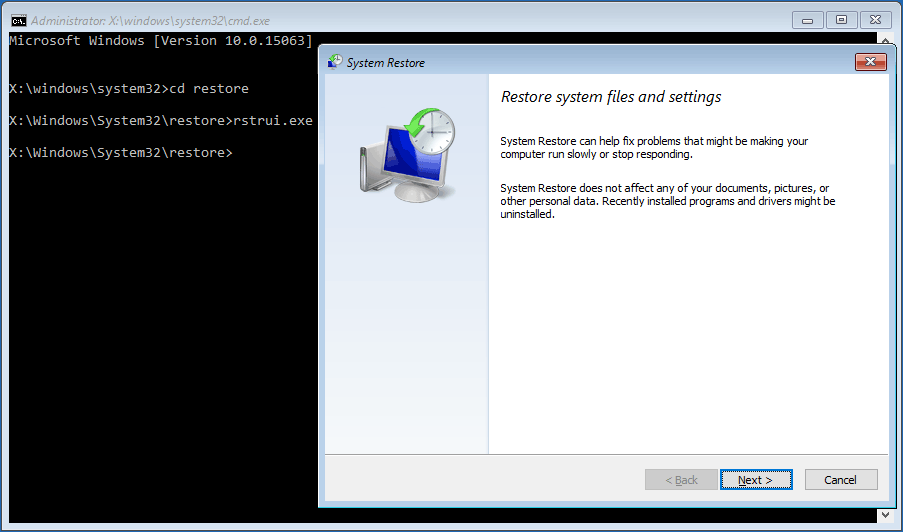 system restore in cmd