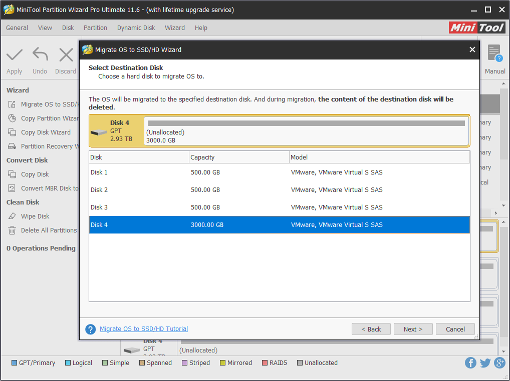 choose a target disk to migrate OS to