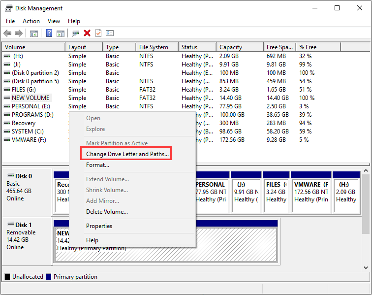 change drive letter and path