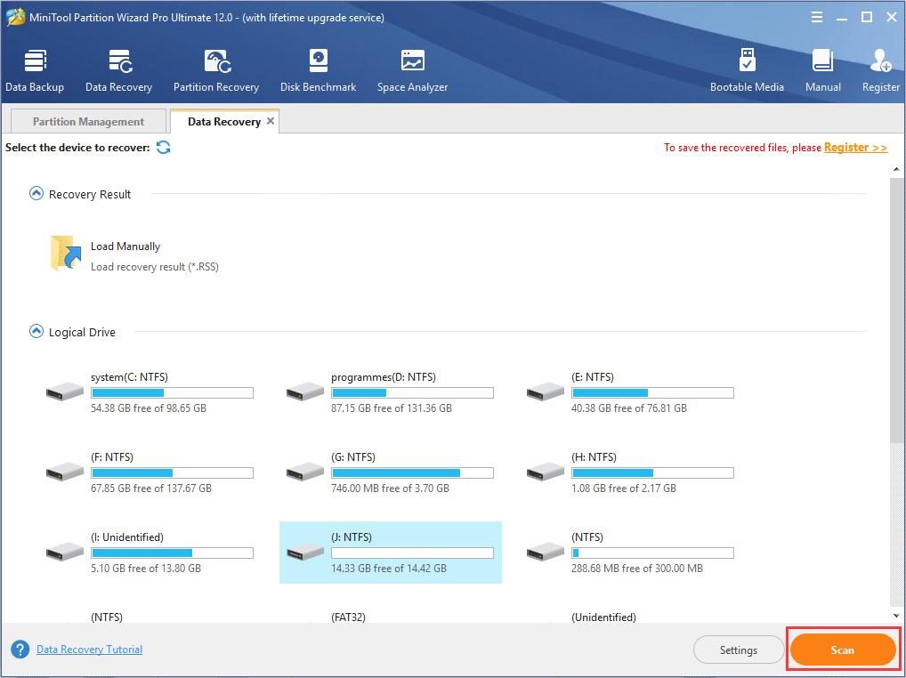 select the partition and Click Scan