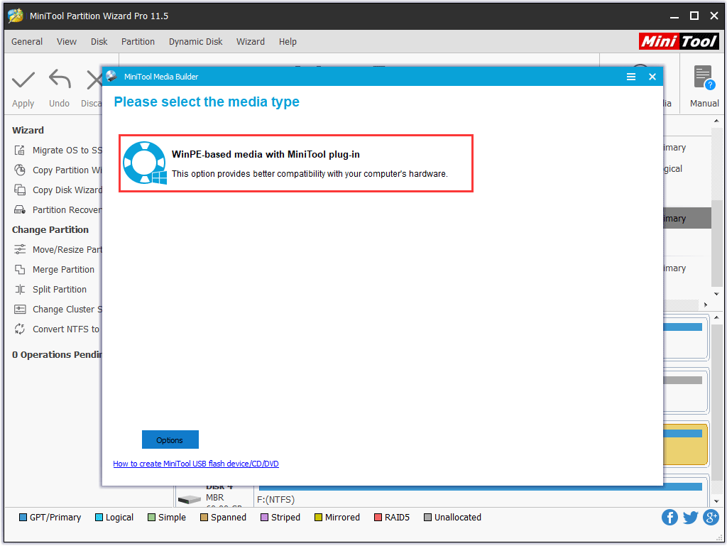 click WinPE-based media with MiniTool plug-in