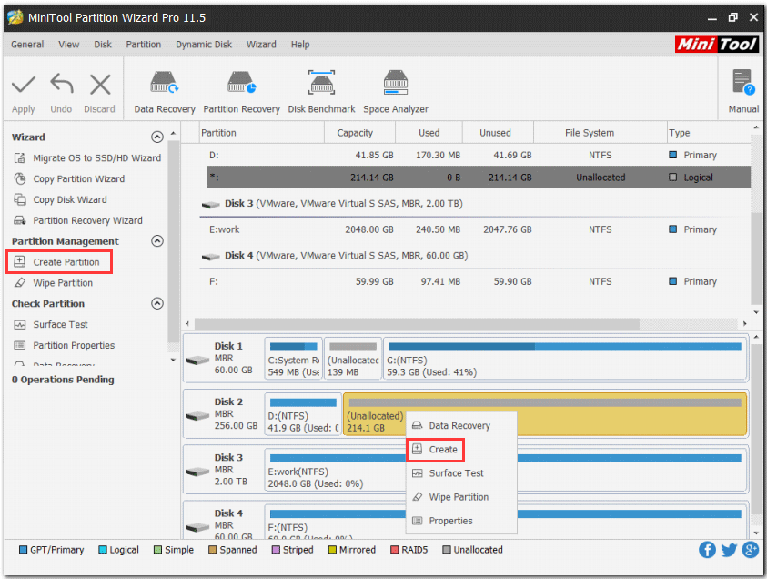 click the Create Partition feature from the left panel