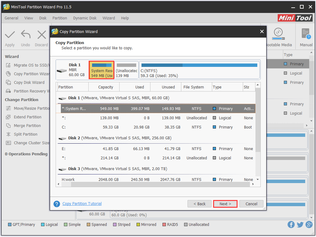 select the system partition as the source partition