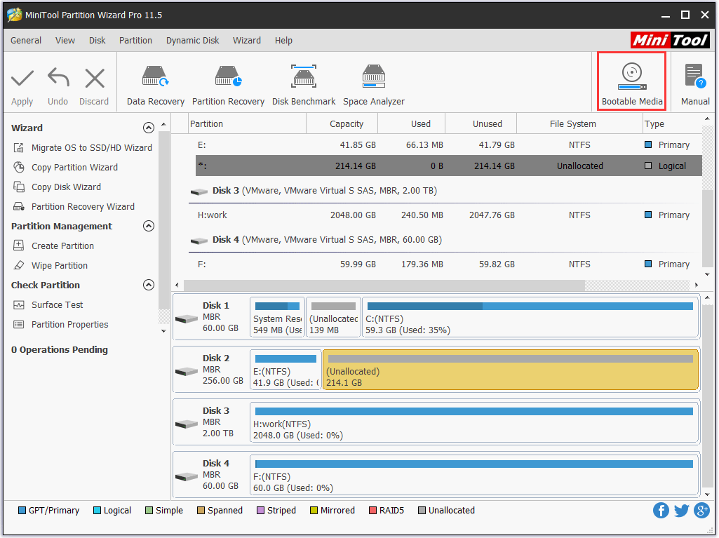 click the Bootable Media feature on the main interface