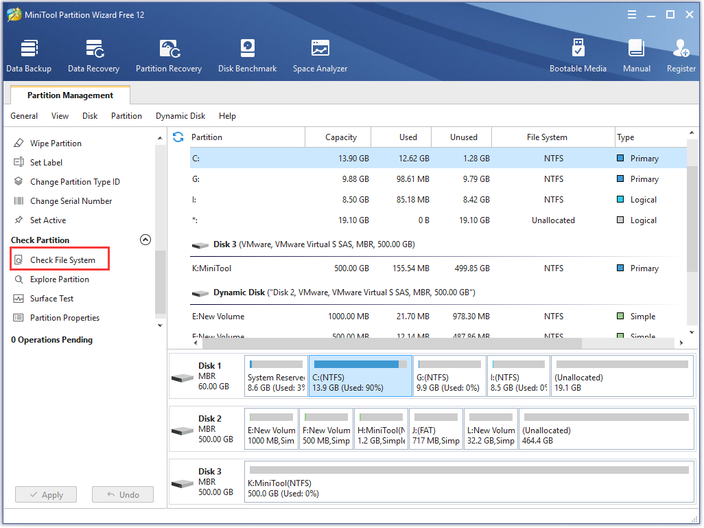 click Check File System feature from the left action panel