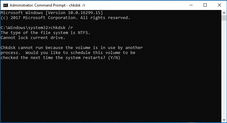 run chkdsk /r command