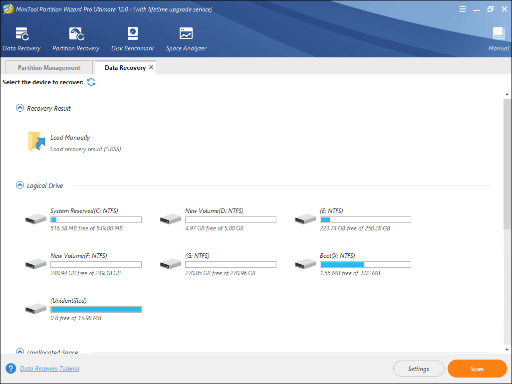 choose a partition for data recovery scanning