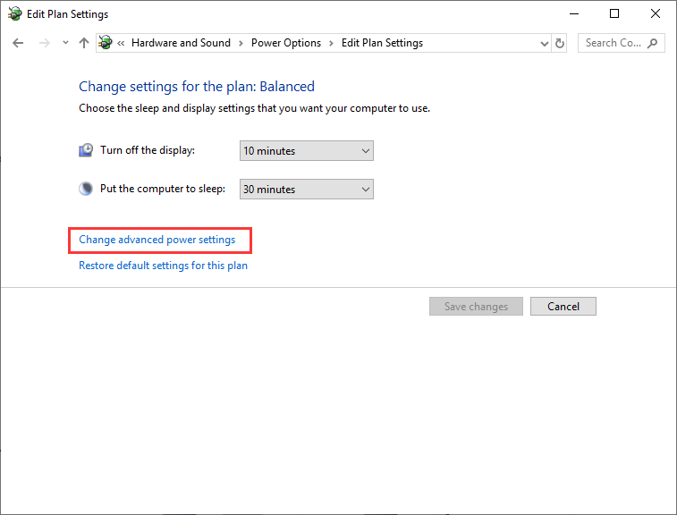 change advanced power settings