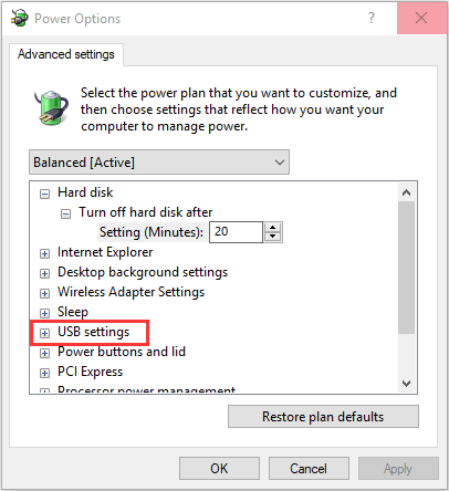 click USB settings