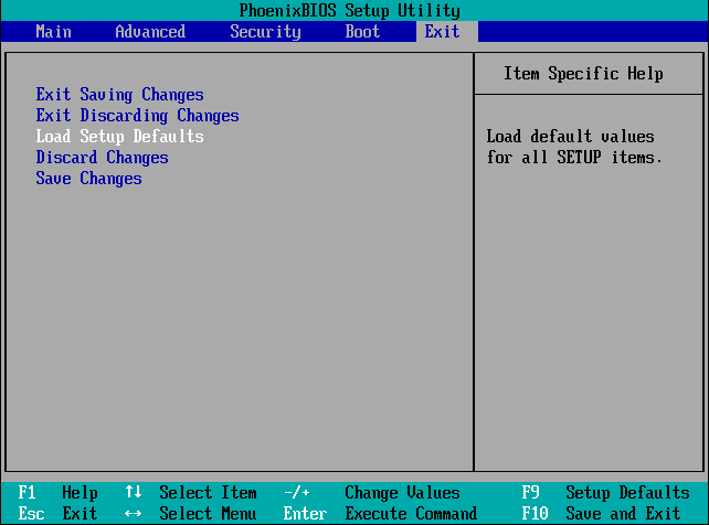 Load Setup Defaults