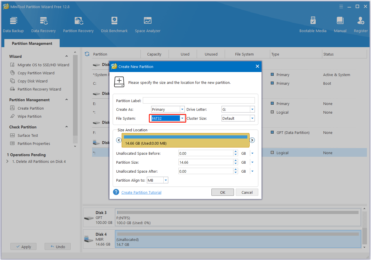 set partition parameters