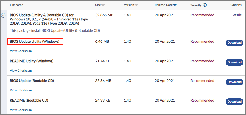 download Lenovo BIOS update