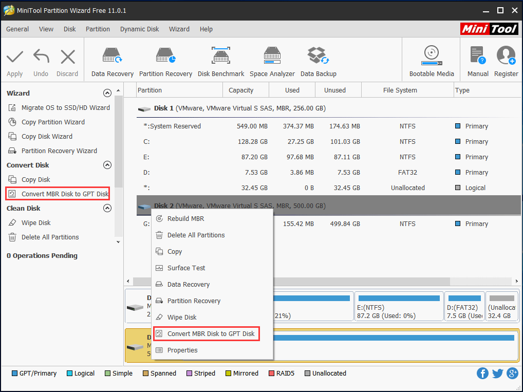 convert MBR disk to GPT disk