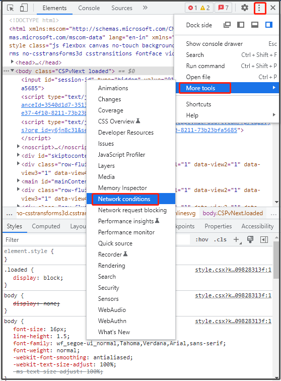 click Network conditions