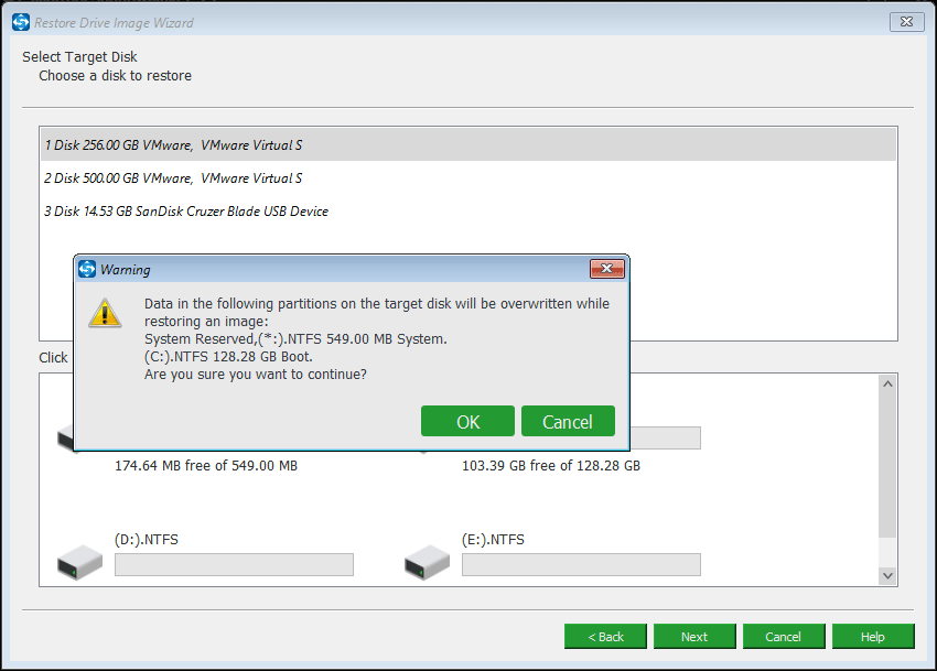 choose a disk to restore