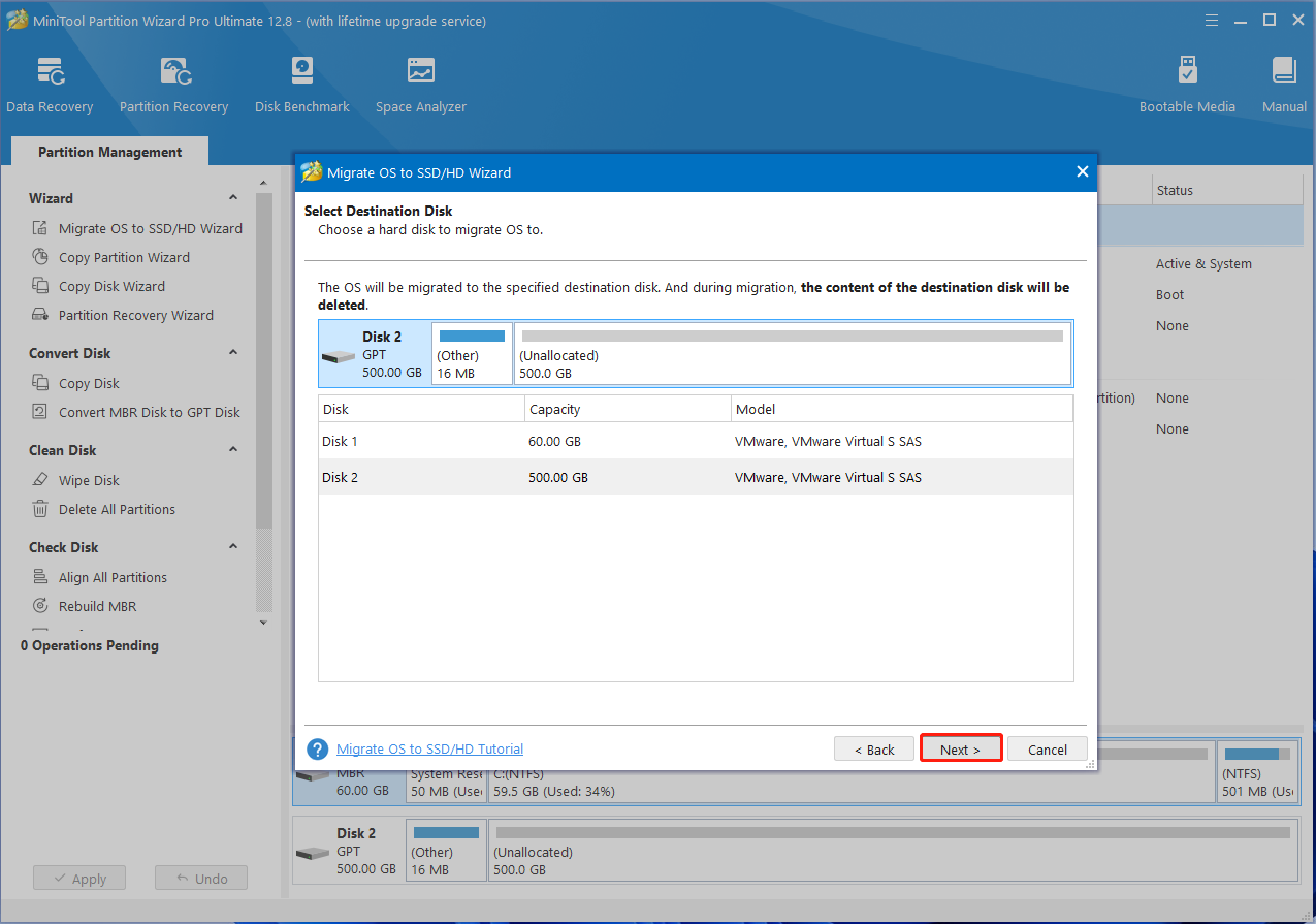 choose a disk to migrate OS to