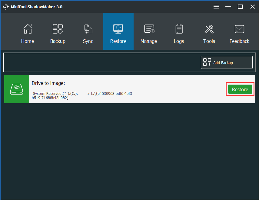 MiniTool ShadowMaker restores system