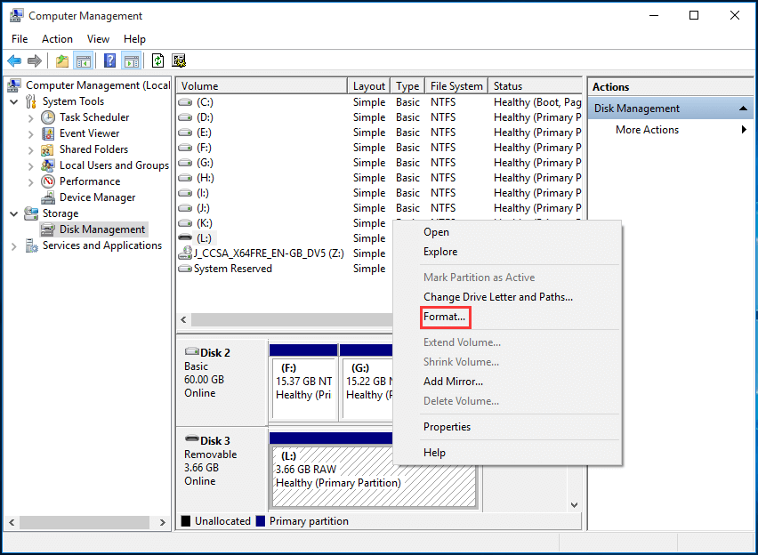 format in disk management