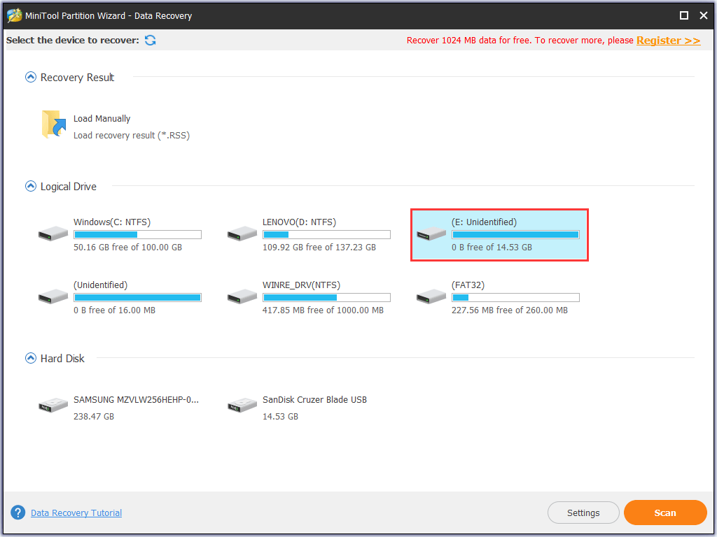 choose the USB drive to have a scan