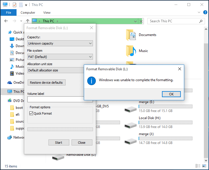 unable to complete format