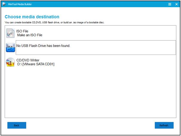 choose a media destination in the Partition Wizard