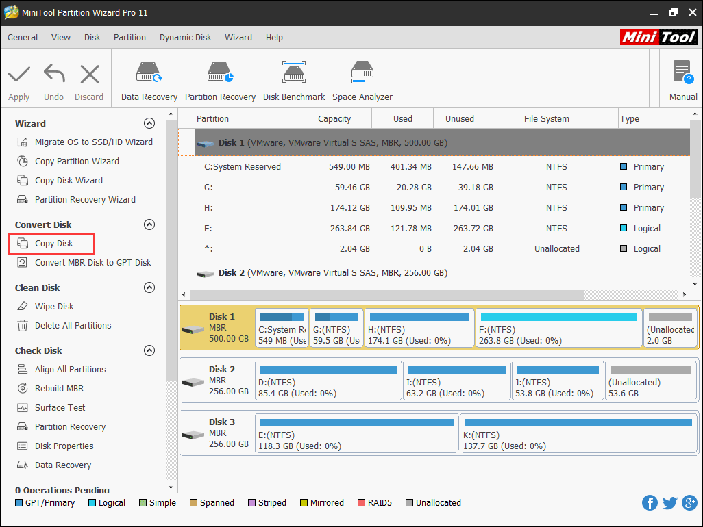 copy disk in partition wizard