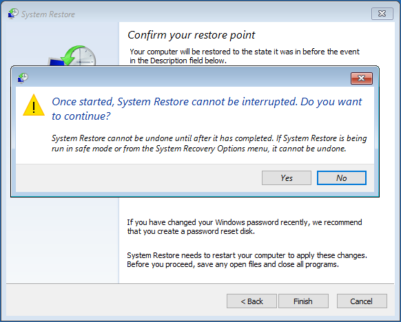 confirm system restore